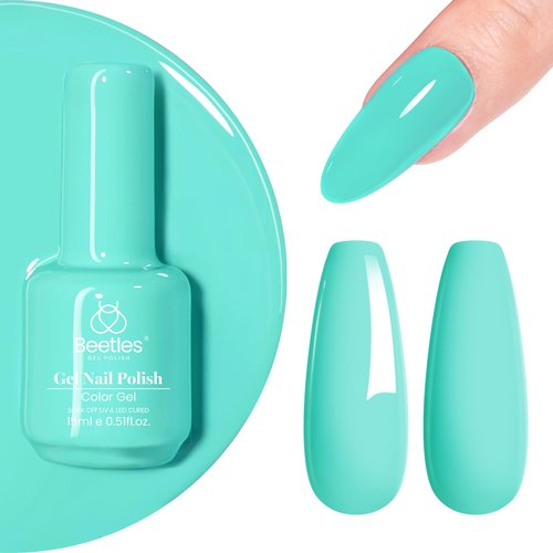 Beetles Teal Gel Nail Polish - Cascade Green 15ML/0.51Fl Oz, Teal Neon Gel Polish, Soak Off UV LED Spring Nails Art Design Manicure Salon DIY Home Neon Nails - Gifts for Women