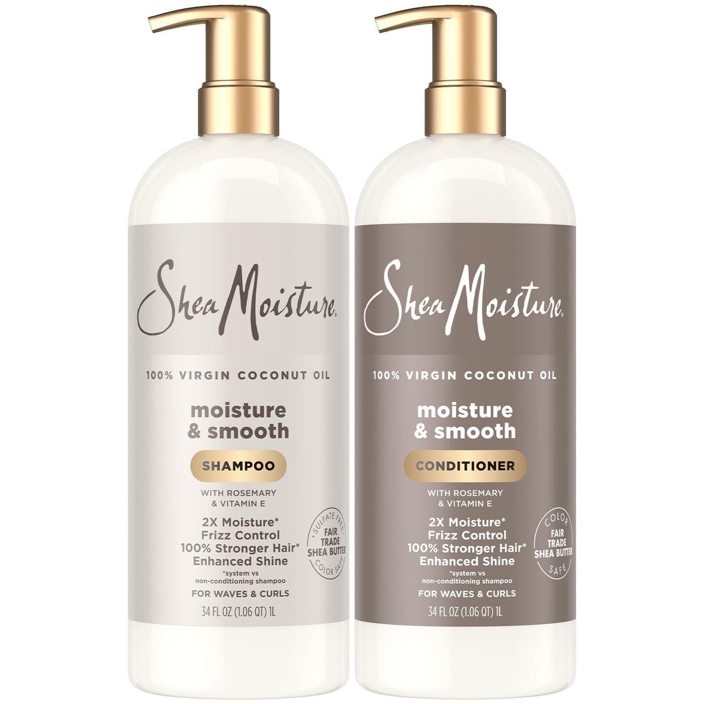 SheaMoisture Shampoo & Conditioner - Moisture & Smooth for Wavy, Curly Hair | 34 Oz Each