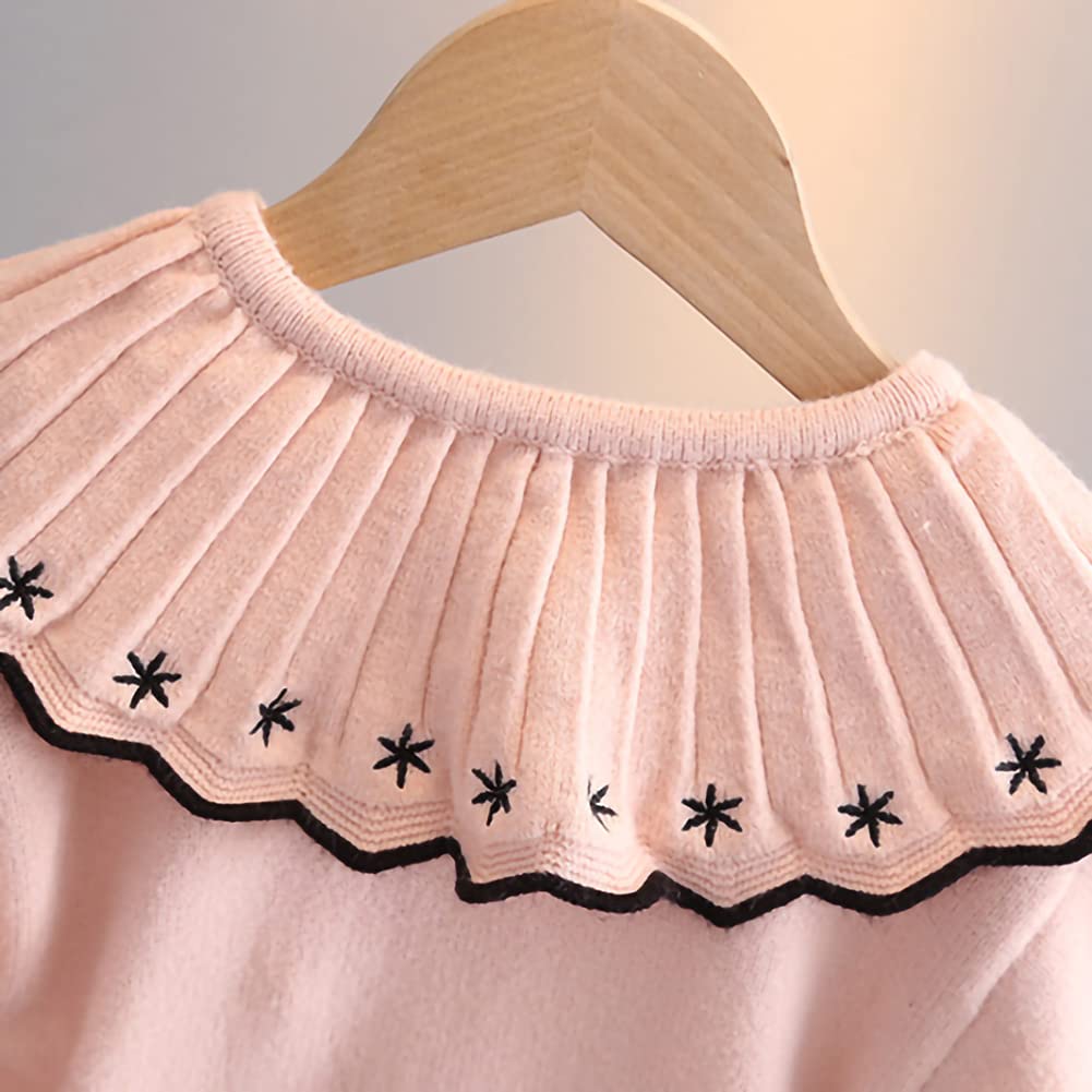 Toddler Baby Girls Autumn Winter Fall Clothes Knit Long Sleeve Ruffle Sweater Top+Pleated Mini Tutu Skirt 2pcs Outfit for Kids Princess Casual Playwear Homewear Clothing Set Pink-Black 4-5T