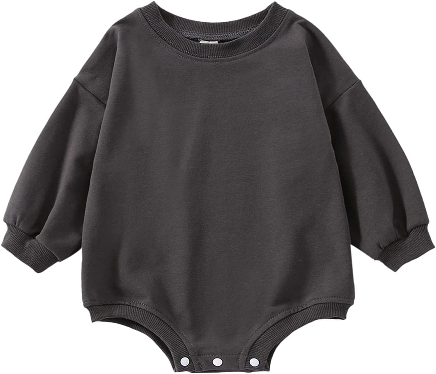 DOSYZTO Baby Boy Girl Fall Outfit Long Sleeve Bubble Romper Sweatshirt Top Solid Color Jumpsuit Infant Bodysuit Clothes (Solid Dark Gray Romper,12-18 Months)