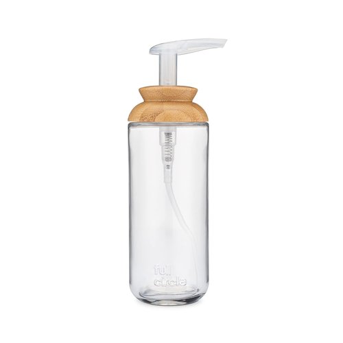 Full Circle Soap Opera | Recycled Glass Gel Soap & Lotion Dispenser with Bamboo Lid - 12 Oz, Clear