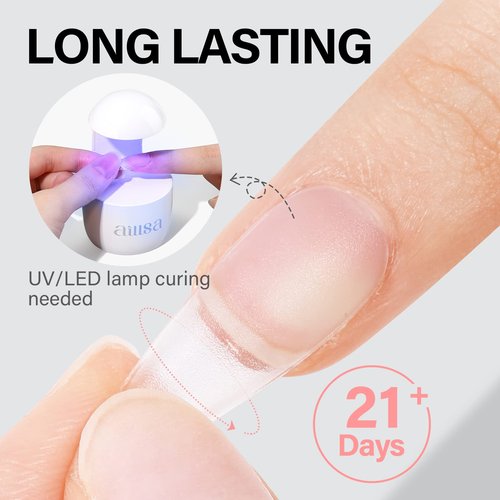AILLSA 4 in 1 Nail Glue Gel for Acrylic Nail Tips, 15ML UV Nail Glue Long Lasting Brush On Nail Glues for Clear Fake Nail Tips and Rhinestone Pearl Foil, Lamp Curing Needed