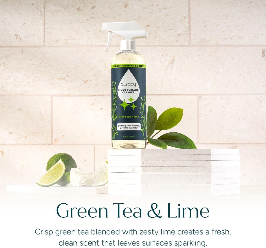 Puracy All Purpose Cleaner Spray - Plant-Powered Multi-Surface Solution | Green Tea & Lime, 16 fl oz