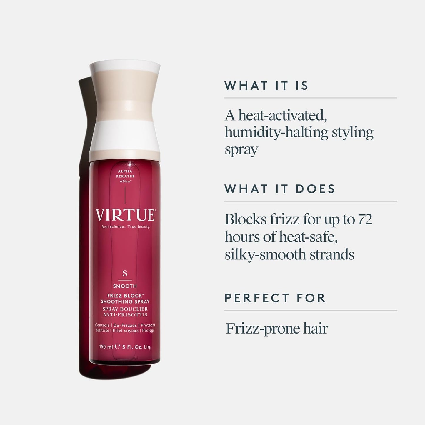 VIRTUE Frizz Block Smoothing Spray - Frizz Control Hair Treatment, Heat Protection, 5 Fl Oz