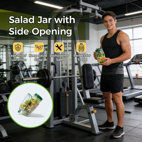 Portable Salad Jar by [Brand Name] - Leakproof Dressing Container & Removable Lid Bowl | Food Grade, Reusable, Freezer & Dishwasher Safe