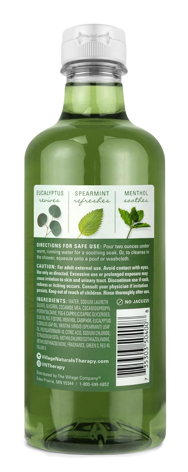 Village Naturals Therapy Muscle Foaming Bath Oil | Relaxing Body Wash - 16 oz (2 Pack) - Green