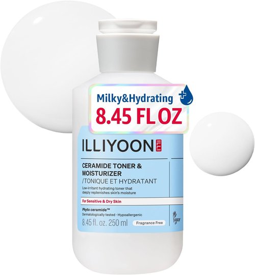 Illiyoon Ceramide ATO Moisturizing Milky Toner - Lightweight 2-in-1 Hydrating Essence for Dry & Sensitive Skin | Fragrance-Free, 8.45 fl. oz.