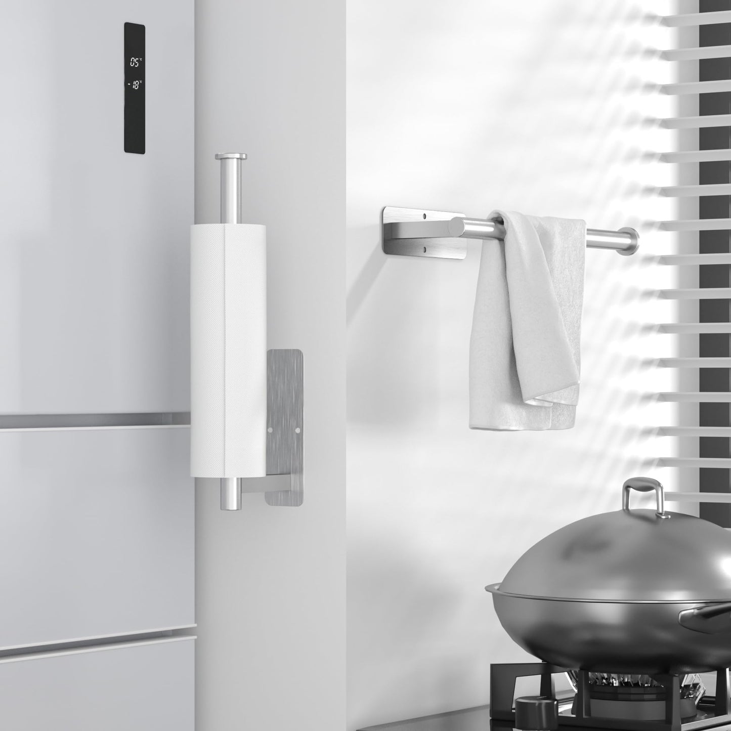 ASTOFLI Paper Towel Holder Under Cabinet No Drilling, Self Adhesive Paper Towel Holder Wall Mount for Kitchen Rack, Under Counter Napin Holder No Drill, 304 Stainless Steel Matte Black