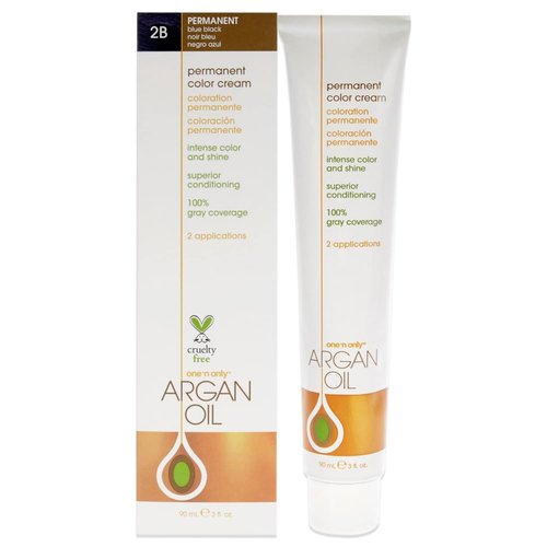One N' Only Permanent Hair Color - Argan Oil Infused Dye for Rich Gray Coverage - 2B Blue Black (3 oz)