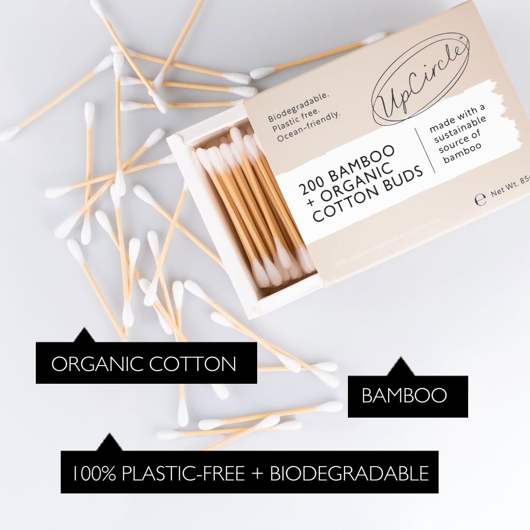UpCircle Bamboo Cotton Buds - 200 Eco-Friendly, Plastic-Free Ear Buds - Sustainable Bathroom Essential