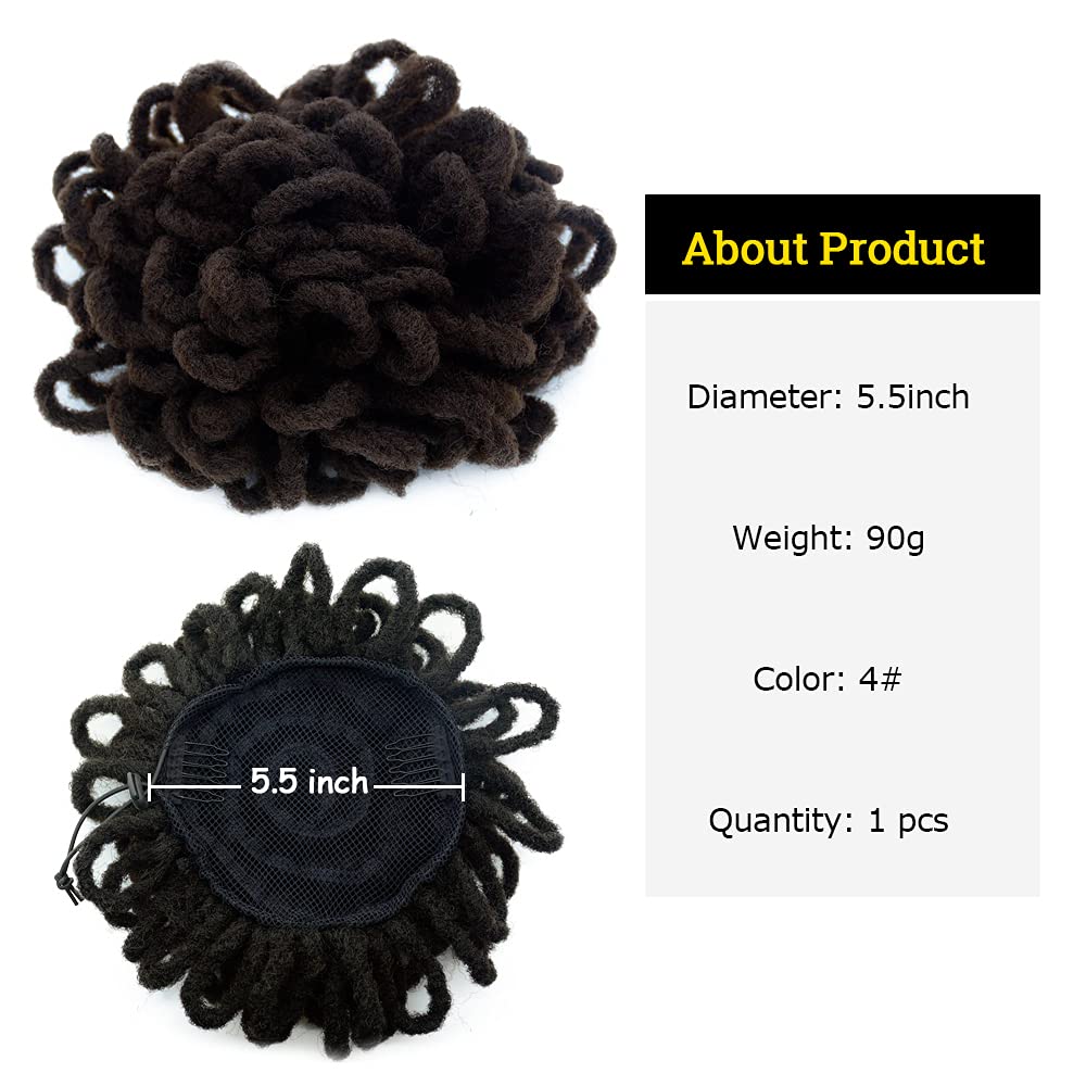 KGBFASS Loc Ponytail Drawstring Dreadlock Bun Petal Curly Faux Locs Braided Ponytails Short Chignon Synthetic Clip in Hair Extensions(4#)