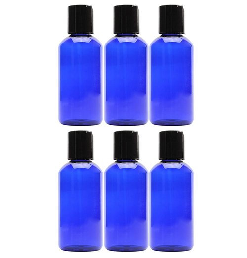 4oz Empty Cobalt Blue Plastic Squeeze Bottles with Disc Top Flip Cap (6 pack); BPA-Free Containers For Shampoo, Lotions, Liquid Body Soap, Creams