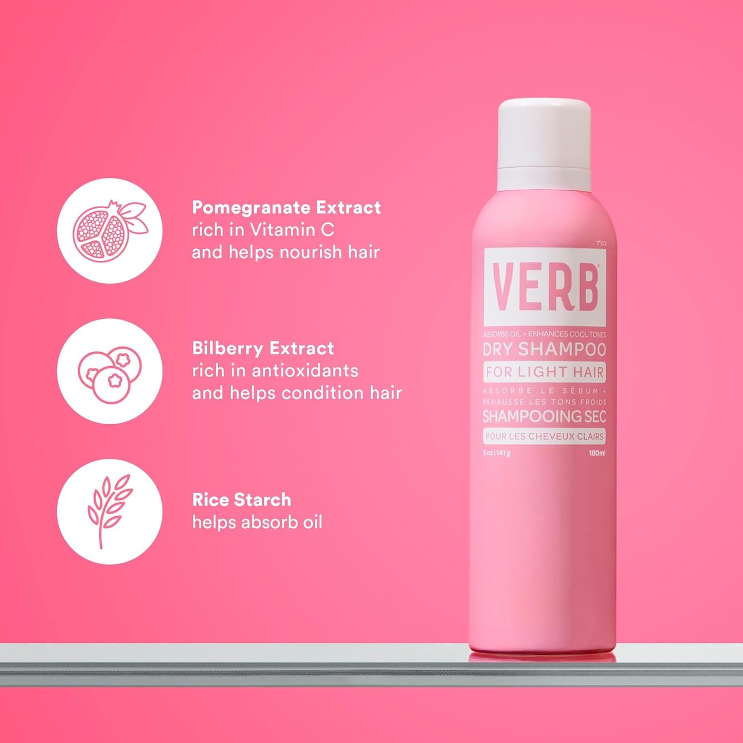 VERB Dry Shampoo Light - Refreshing Spray for Light Tones | Absorbs Oils & Extends Styles - Vegan Formula