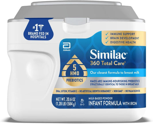 Similac 360 Total Care Infant Formula - 5 HMO Prebiotics for Optimal Nutrition | 20.6 oz Tub