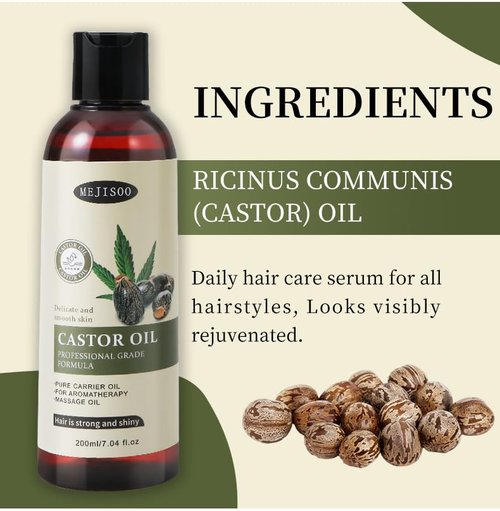 Organic Castor Oil for Hair Growth, 100% Pure Natural Premium Grade Castor Oil Cold Pressed, Hexane-Free, Eyelash & Eyebrow Enhancement, Skin Moisturizing, 7.04 Fl Oz for Lashes Hair Face Body