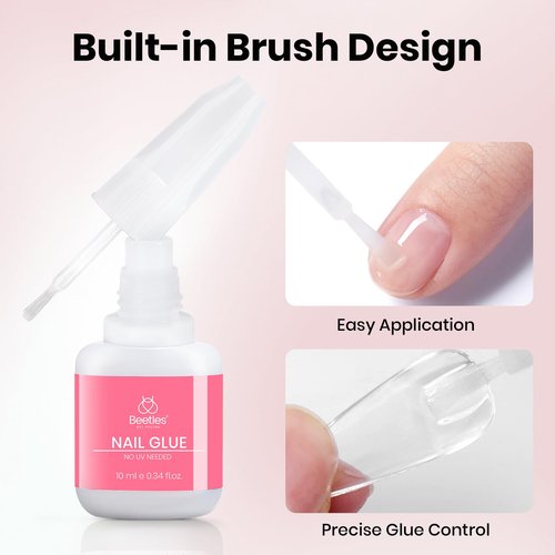 Beetles Press On Nail Glue Quick-Drying 10ml Super Strong Nail Glue, Brush on Glue for Acrylic & Fake Nails, No Uv Light Needed, Long Lasting Spring Nails, DIY Home Manicure