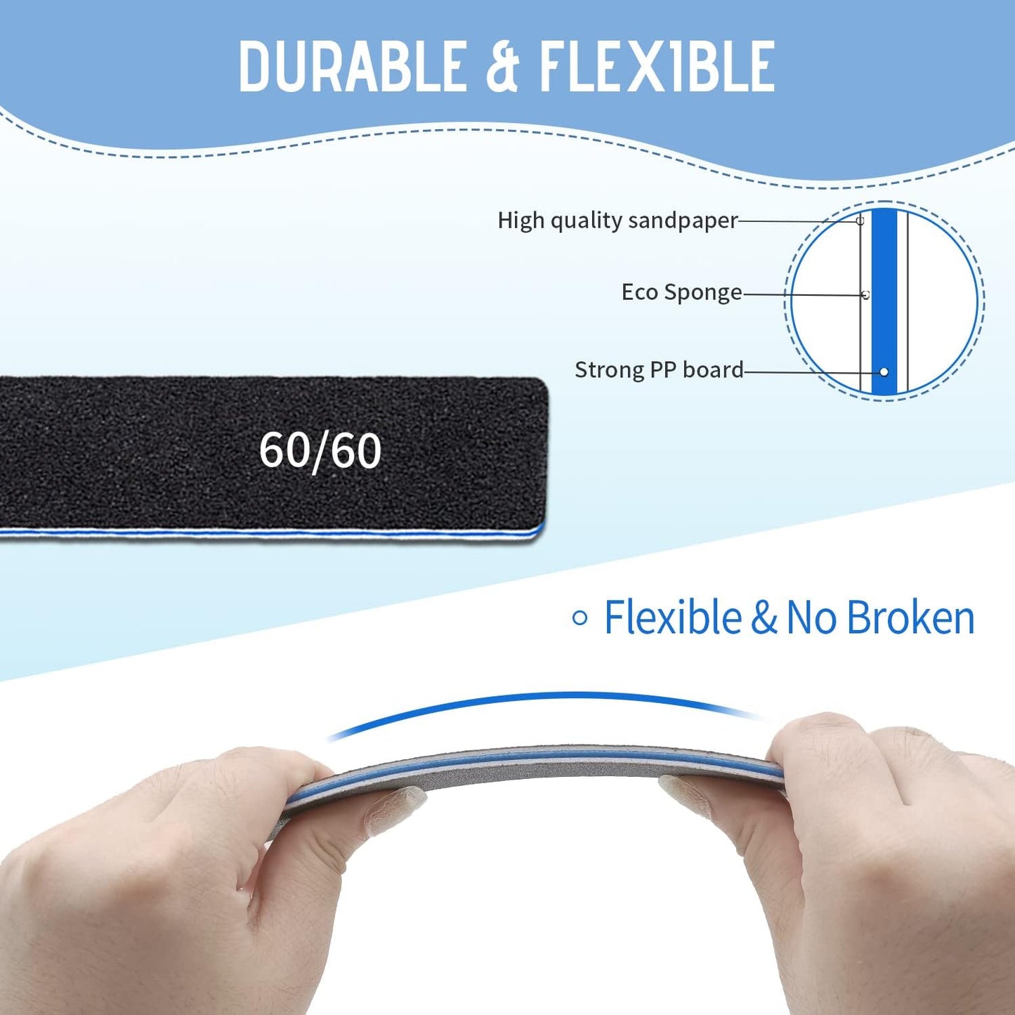 Skiennix 12 Pcs Professional Nail Files - Double-Sided 60/60 Grit Emery Boards for Acrylic & Gel Nails