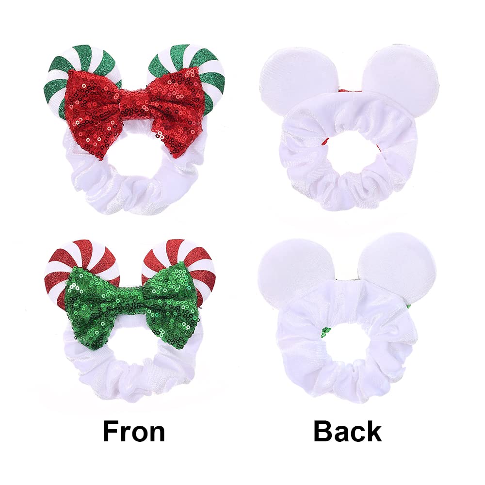 JIAHANG Christmas Velvet Mouse Ear Hair Scrunchies Lollipop Sequins Bow Ponytail Holder Festival Costume Hair Accessories for Women Girls (christmas set)