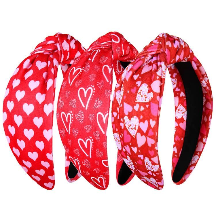 NVENF Valwntine's Day Heart Headband for Women Red Heart Knotted Headbands Valentine's Hair Accessories Holiday Gifts (Valentine's Day A)