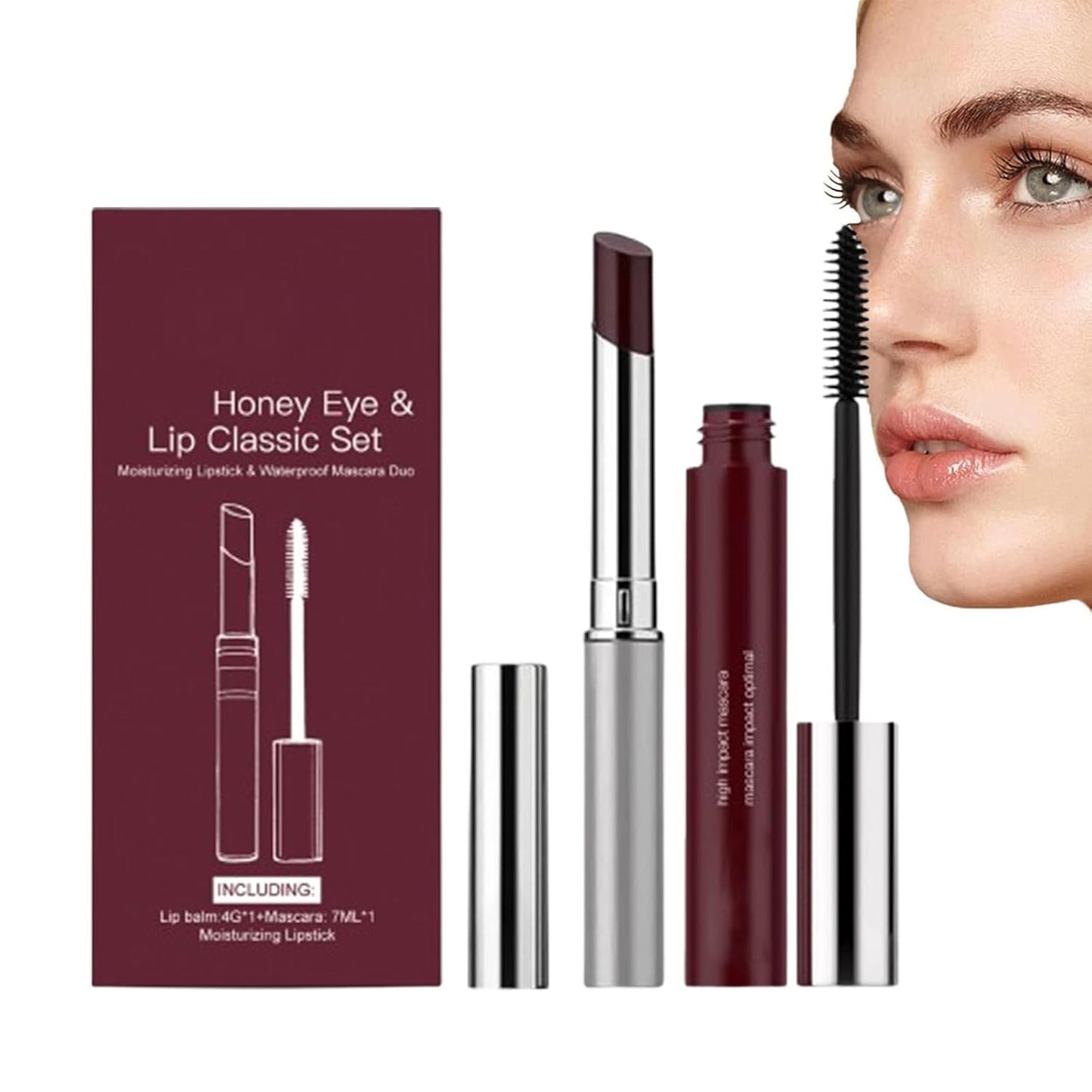 Honey | Lip & Eye Bundle Set - Almost Lipstick Honey + High Impact Mascara, Black Tinted Balm, Hydrating Finish