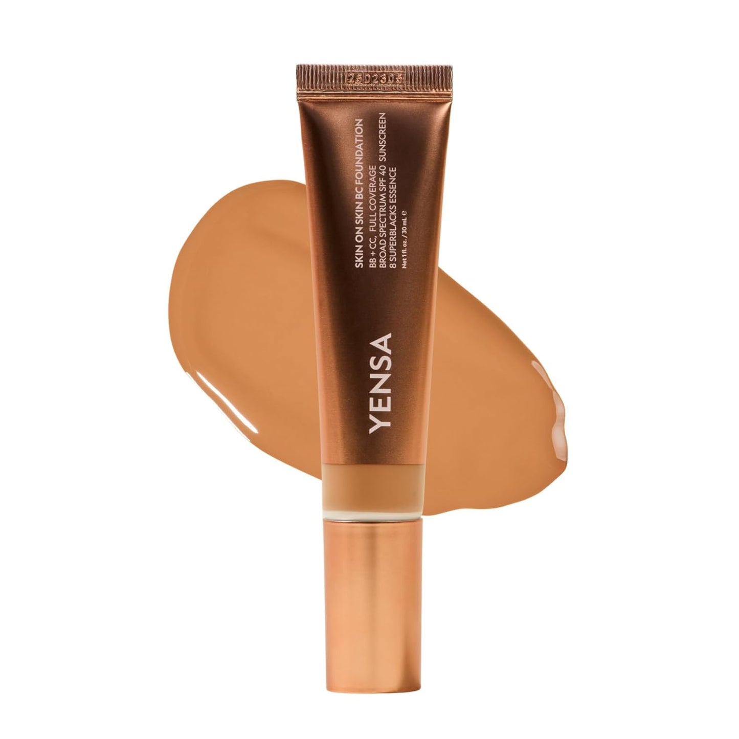 YENSA Skin on Skin BC Foundation Makeup - All-in-One CC & BB Cream with SPF 40, Hyaluronic Acid - Deep Warm (1 oz)