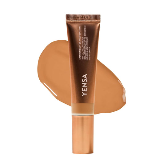 YENSA Skin on Skin BC Foundation Makeup - All-in-One CC & BB Cream with SPF 40, Hyaluronic Acid - Deep Warm (1 oz)