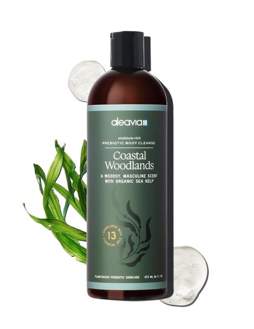 Aleavia Men's Body Cleanse - Organic Prebiotic Body Wash with Woodsy Scent & 13 Essential Oils | 16 Oz.