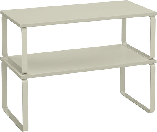 SONGMICS Cabinet Organizer Shelf, Set of 2 Kitchen Counter Shelves, Kitchen Storage, Spice Rack, Stackable, Expandable, Metal and Engineered Wood, Cappuccino Beige UKCS200K01