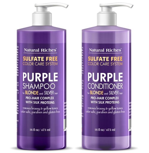 Natural Riches Purple Shampoo & Conditioner Set - Sulfate-Free, Color-Safe for Blonde, Silver & Gray Hair | 16 fl oz Each