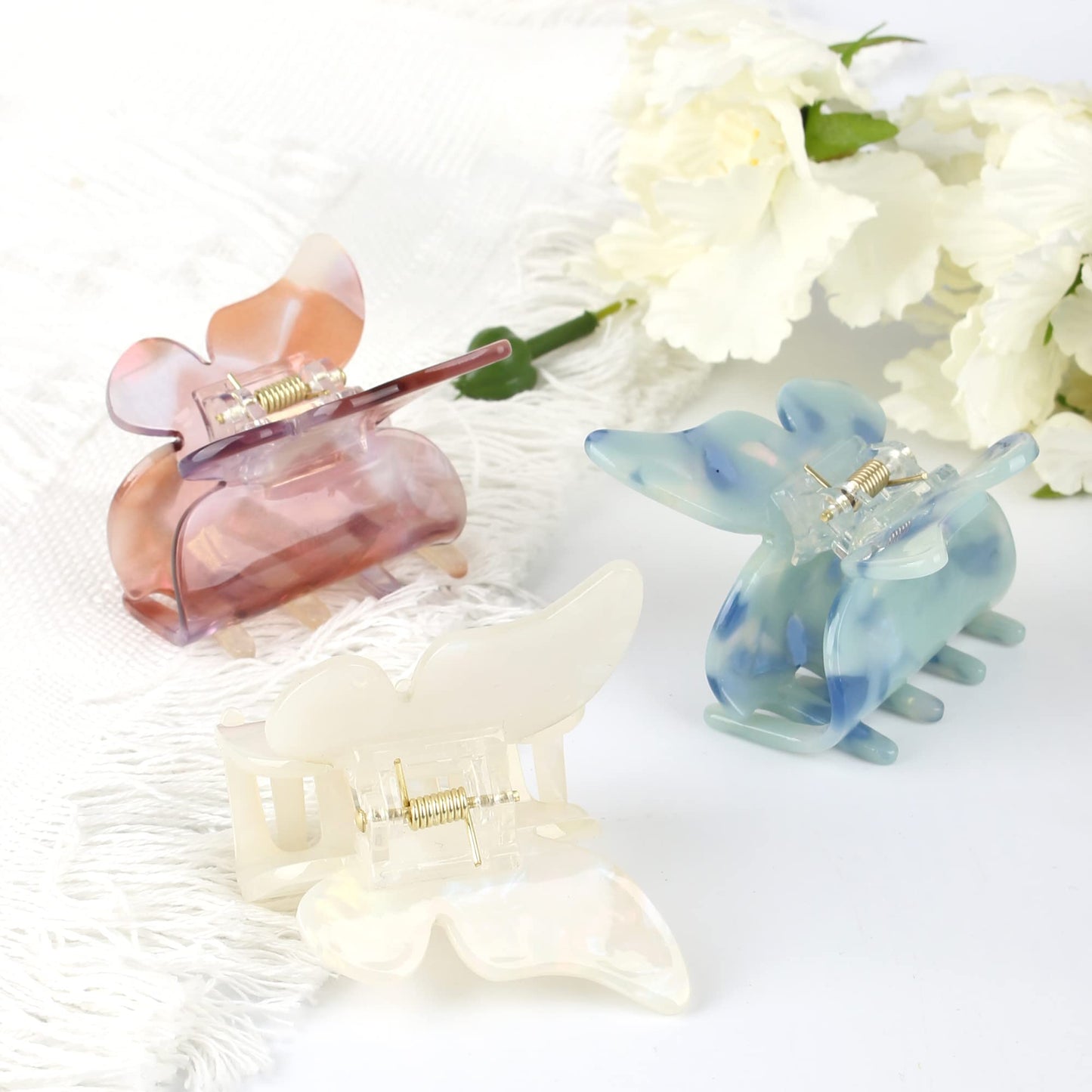 NAISIER Hair Clips, 3 Pack Butterfly Hair Clips Tortoise Shell Hair Claw Clips Jaw Clips 2.3 inch, Hair Accessories for Girls & Women (Mixed color, Blue, White, Pink-Purple)
