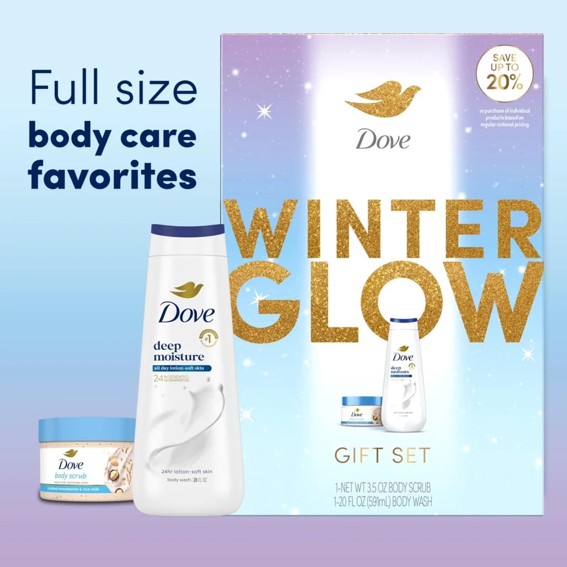 Dove Limited Edition Glow Gift Set - Deep Moisture Body Wash & Macadamia Scrub | 2 Count