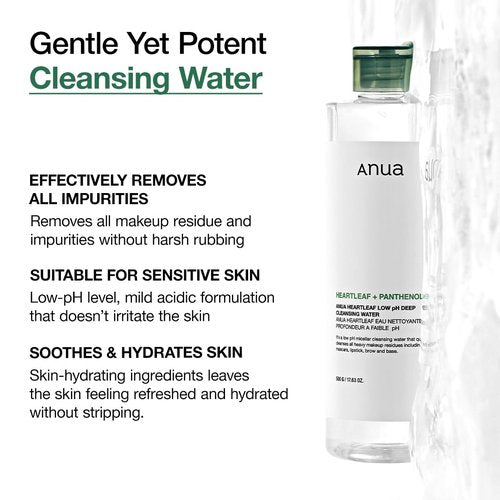 ANUA Heartleaf Cleansing Water - Low pH Micellar Makeup Remover for Sensitive Skin | 500g (17.63 oz.)