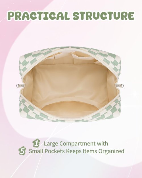 Narwey Easter Basket Gifts for Teen Girls kids Trendy Stuff 6 8 10 11 12 14 16 18 Years Old, Initial Makeup Bag, Personalized Cosmetic Toiletry Bag, Birthday Gifts for Tween Women (Green A)