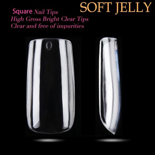 UNA GELLA Medium Square Gel Nail Tips 216pcs Clear Square Fake Nails for Full Cover Acrylic French False Nails for Nail Extension and DIY Nail Art 12 Sizes False Gelly Tips DIY Salon