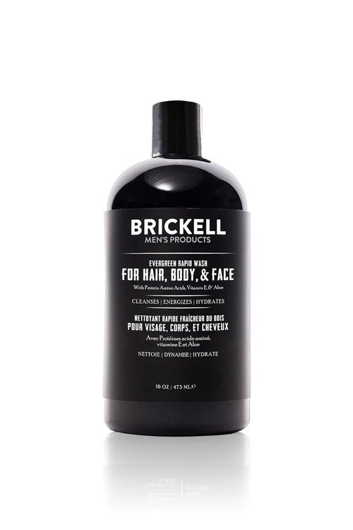 Brickell Men's 3-in-1 Body Wash Gel - Natural & Organic Formula, 16 oz, Evergreen Scent