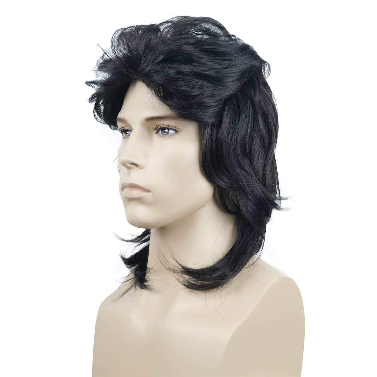 Aimole Mens Wig Retro 70s 80s Costumes Fancy Party Disco Rocker Punk Halloween Cosplay Wigs(1B Natural Black)