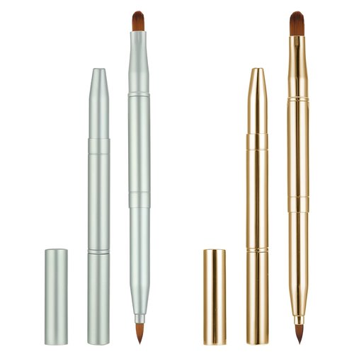 2 Pack Lip Brush for Lipstick Retractable with Cap, Double-Ended Lip Makeup Brushes Retractable Lip Gloss Lipstick Brush Applicator Travel Gold Green