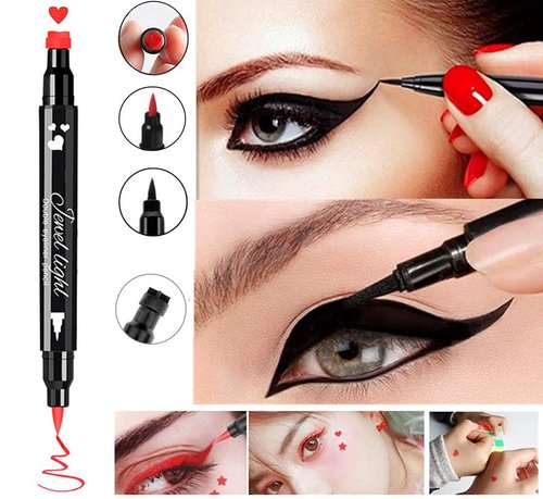 Go Ho Waterproof Liquid Eyeliner Stamps - Double-Sided Black & Red Smudge-Proof Heart Design for Halloween Makeup