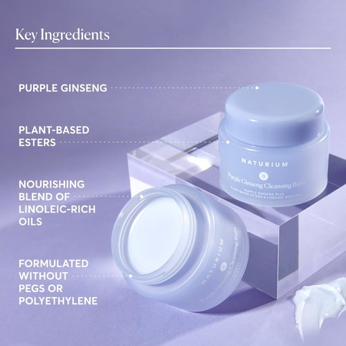 Naturium Purple Ginseng Cleansing Balm - Smoothing Face Wash with Plant-Based Esters & Oils | 3.0 oz