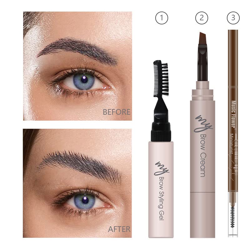 MAKETOPYZN 3-IN-1 Brow Kit, Multi-tasking Eyebrow Makeup Includes Brow Sculpt + Brow Pomade + Brow Pencil, Sculpt, Shade and Define 3D Natural Long Lasting Eyebrows (DARK BROWN)