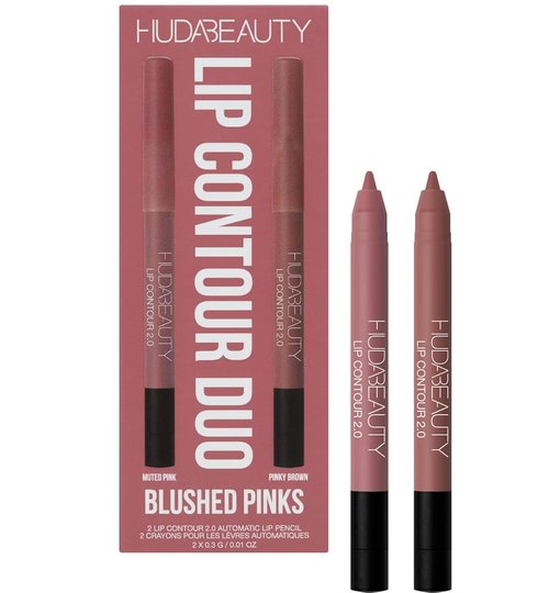 Huda Beauty Lip Contour Duo - Blushed Pinks | 2 Mini Lip Pencils in Muted Pink & Pinky Brown