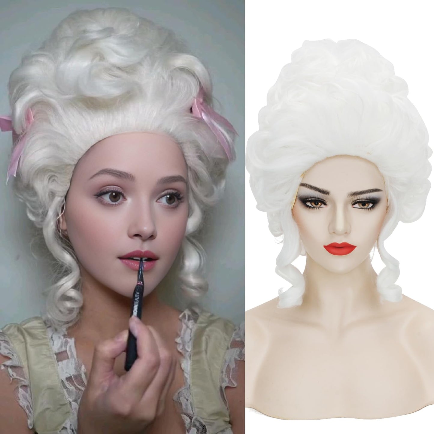 White Victorian Wig for Rococo Baroque Costume 18th Century Baroque Wig Hair Fluffy Vintage Beehive Silver Queen Court Wig Heat Resistant Women Halloween Party Dress Costume Wig