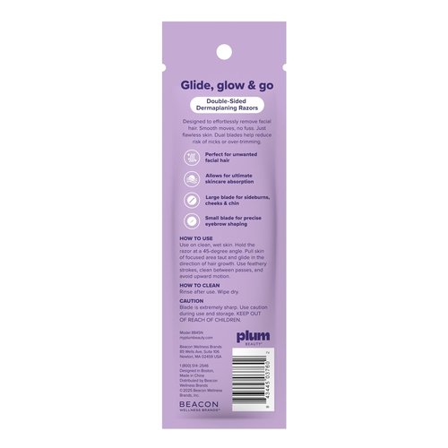 Plum Beauty Double-Sided Dermaplaning Razors - Precision Dual-Blade Facial Razors for Women | 4-Pack for Brows, Upper Lip & Cheeks