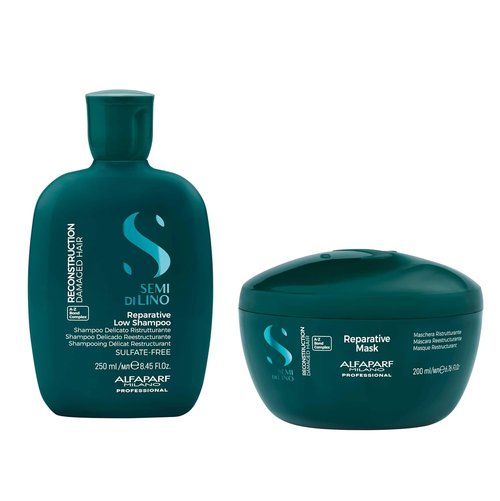 Alfaparf Milano Semi Di Lino Shampoo & Mask Set - Sulfate-Free Repair for Damaged Hair - Strengthens & Adds Shine