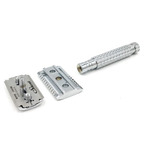 Parker 94R Double-Edge Safety Razor - Chrome-Plated Brass, Standard-Length Handle + 5 Premium Blades