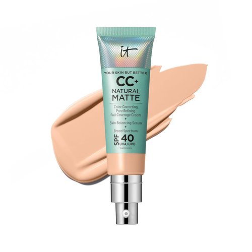 IT Cosmetics CC+ Cream - Natural Matte SPF 40 Foundation | Full Coverage, Shine Control, Pore Refining, 1.08 fl oz