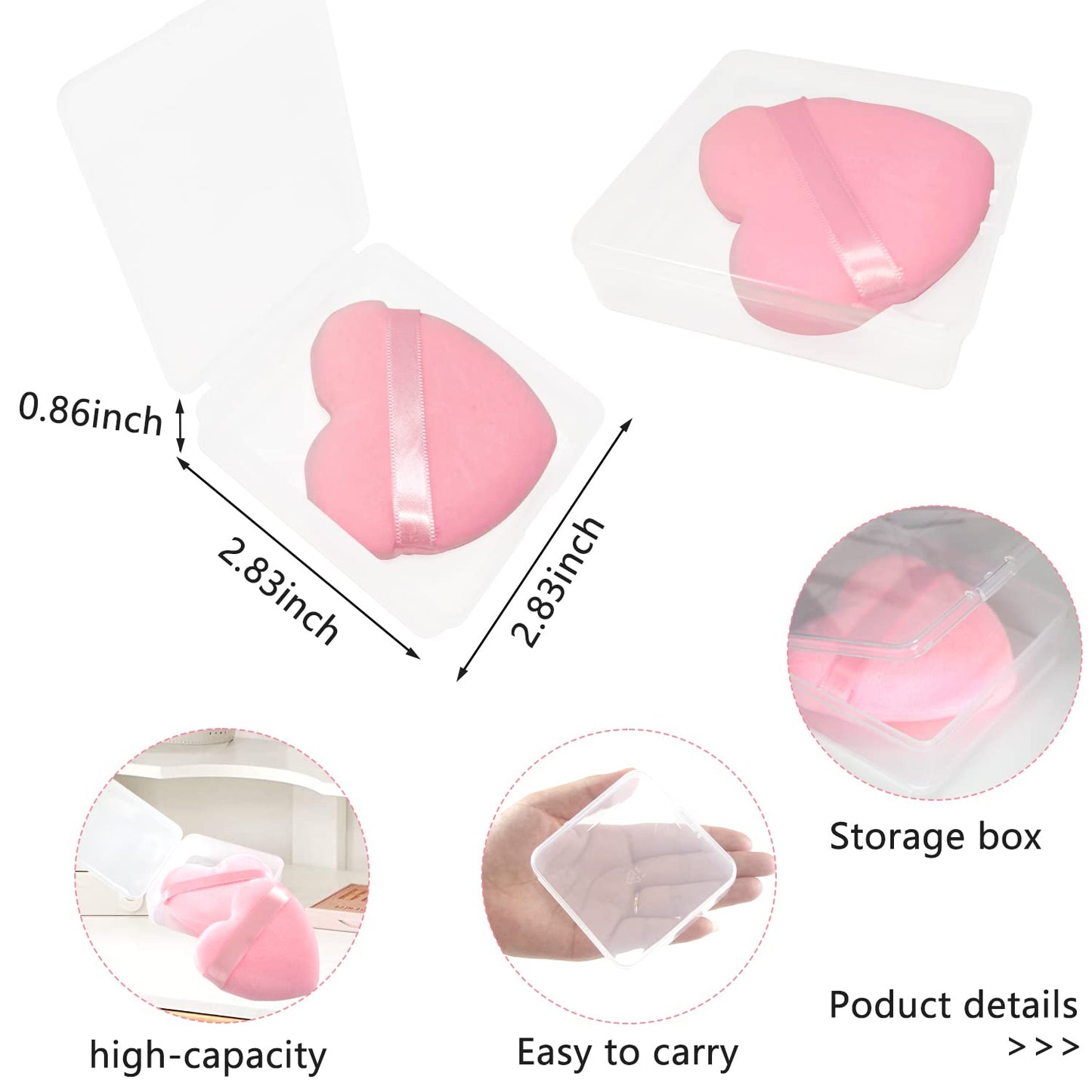 Skiennix Powder Puff Set - Soft Heart Shape Makeup Sponges for Loose & Mineral Powders | Pink, 6 Pieces