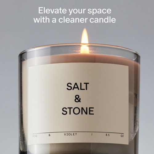 Salt & Stone Scented Candle for Women & Men | Coconut & Soy Blend Wax | Hand-Poured, Aromatic & Fragrant | 100% Cotton Wick | Long-Lasting 50 Hour Burn Time | Fig & Violet 8.5 oz