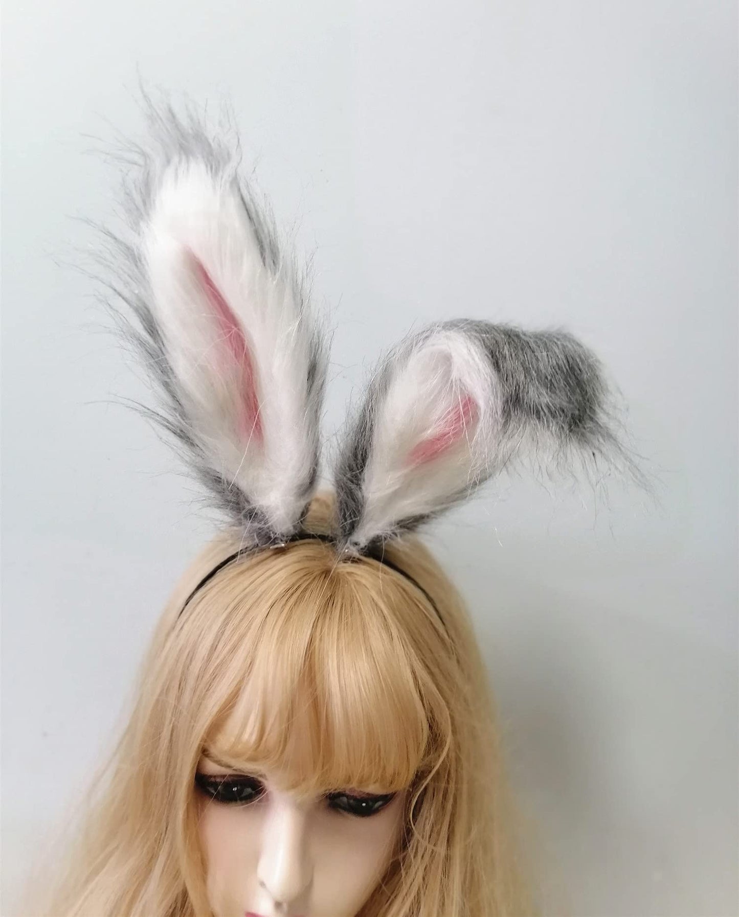 Fxaelian Cosplay Red White Rabbit Bunny Long Ears Headband Hairband Hair Hoop Hair Clips Headpeice Easter Halloween Costume Party Headpiece Headwear Hair Accessories White Grey