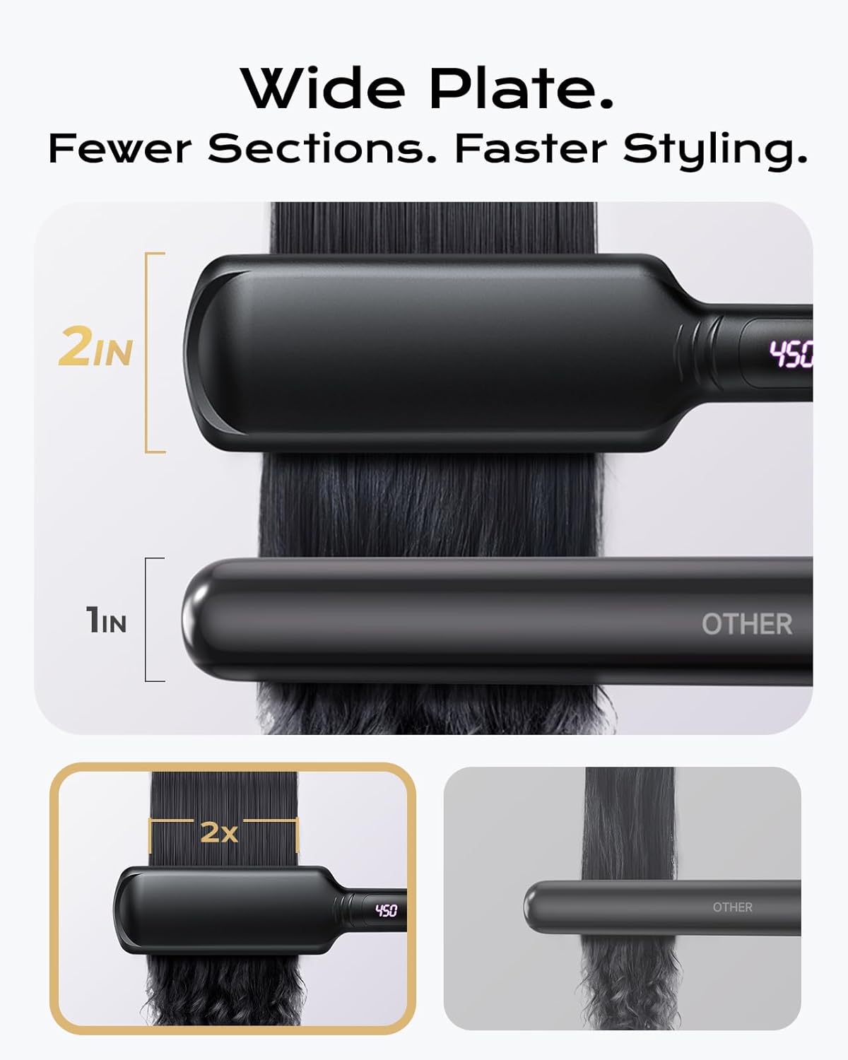Skiennix Titanium Flat Iron Hair Straightener - 2 Inch Wide Plate for Natural & Thick Hair